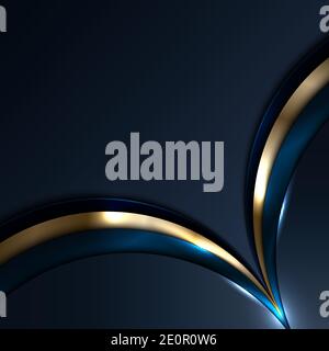 Abstract blue and gold circles overlapping layer with light and shadow on dark blue background. Luxury style. Vector illustration Stock Vector