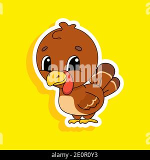 Brown turkey. Cute character. Colorful vector illustration. Cartoon style. Isolated on white background. Design element. Template for your design, boo Stock Vector