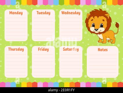 Cute school schedule template with cat-girl. Vector printable ...