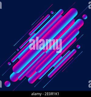 Abstract modern style 3d vibrant color rounded diagonal lines shapes on blue background. Geometric element. Vector illustration Stock Vector