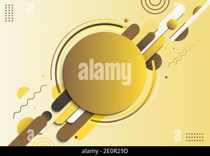 Abstract yellow geometric circle pattern composition rounded line shapes diagonal transition background. You can use for cover, poster, template, deco Stock Vector