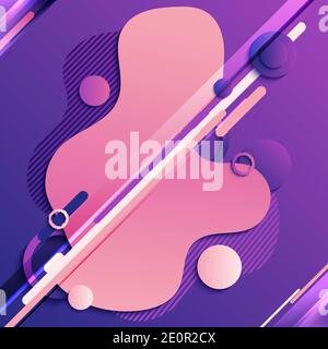 Abstract fluid or liquid pink gradient shape with geometric elements on purple background. Vector illustration Stock Vector