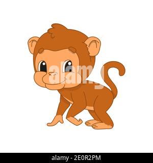 Naughty monkey. Cute character. Colorful vector illustration. Cartoon style. Isolated on white background. Design element. Template for your design, b Stock Vector