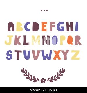 Funny doodle alphabet. Colorful creative design ABC hand drawn cartoon letters Stock Vector