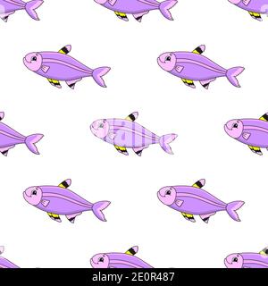 Colored seamless pattern with cute cartoon character. Simple flat vector illustration isolated on white background. Design wallpaper, fabric, wrapping Stock Vector