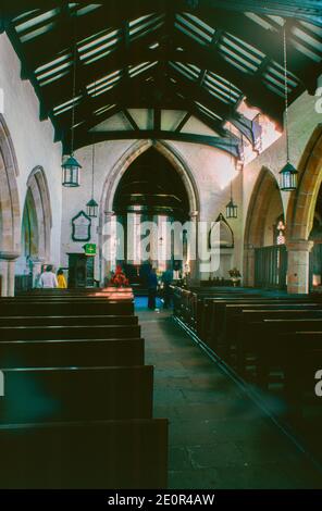 Interior of St Wilfrid's Church in the village Ribchester in Lancashire, situated close to the site of a Roman fort. Archival scan from a slide. September 1977. Stock Photo