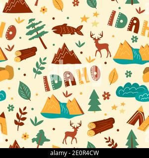 USA collection. Vector illustration of Idaho theme. State Symbols - seamless pattern Stock Vector