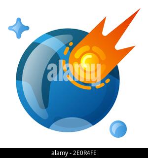 illustration of the fireball asteroid falling on the earth icon Stock Vector