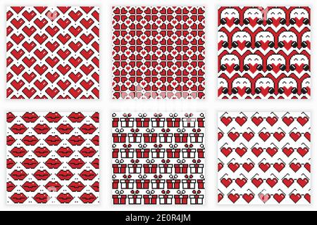 Valentine's Day embroidery seamless patterns set for your design Stock Vector