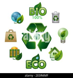 Set of ecology related glossy icons. Elements for mobile concept and web apps. Stock Vector