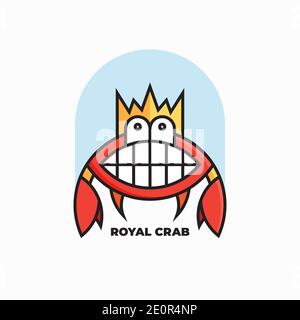 Royal crab logo design. Vector illustration of abstract cute smiling funny crab with crown isolated on white background Stock Vector