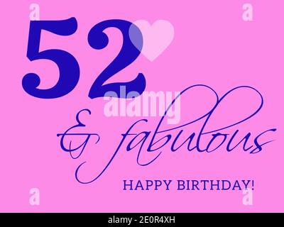 52nd happy birthday card illustration in retro style. Stock Photo