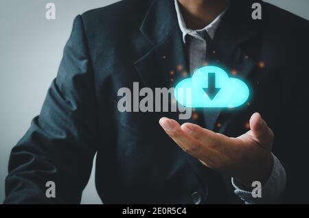 Businessman hand holding digital cloud. Business concept Stock Photo