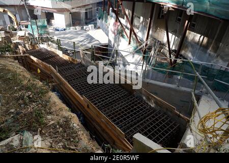 Rebar cage steps in a construction site of public housing in Hong Kong Stock Photo