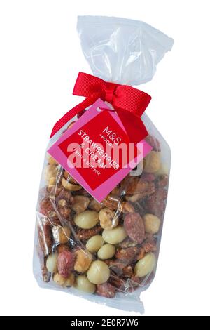 Pack of M&S Strawberries & Cream Fruit & Nut Mix isolated on white background Stock Photo