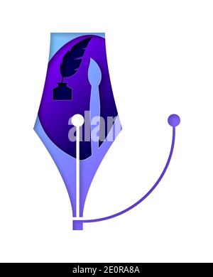 Vector pen in paper art style Stock Vector