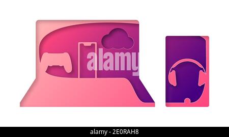 Vector computer in paper art style Stock Vector