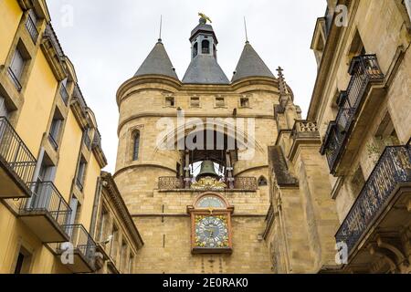 Grosse Closhe Bell tower gate in Bordeaux in a beautiful summer day, France Stock Photo