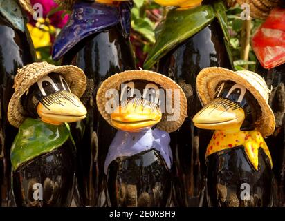 interesting figures of decorative crows on the street display of a shop Stock Photo