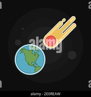 An asteroid or meteor hitting earth. Flat style illustration. Stock Vector