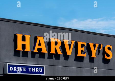 Toronto, Canada, Harvey's sign at a hamburger fast food store Stock Photo