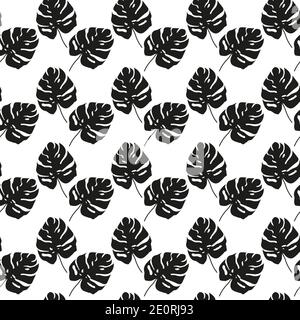Black and White Monstera tropical leaf Pattern. Vector Stock Vector