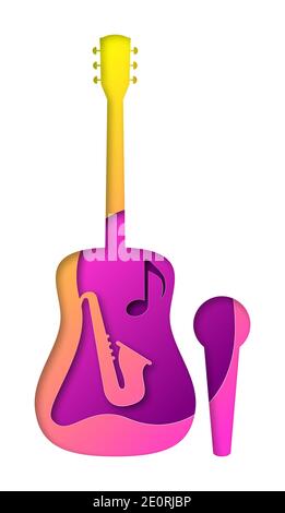Vector music in paper art style Stock Vector