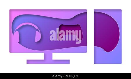 Vector computer in paper art style Stock Vector