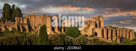 Ruins of the ancient palace Domus Augustana.The Domus Augustana was an enormous palace that was located on Palatine Hill in Rome, Italy Stock Photo