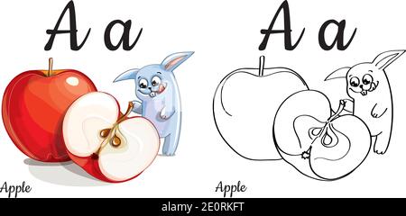 Apple. Vector alphabet letter A, coloring page Stock Vector