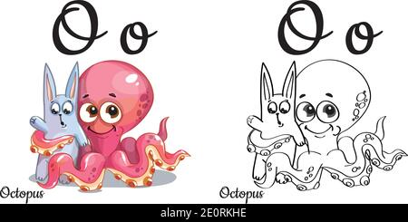 Octopus. Vector alphabet letter O, coloring page Stock Vector