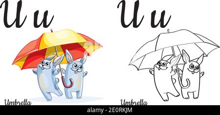 Umbrella. Vector alphabet letter U, coloring page Stock Vector