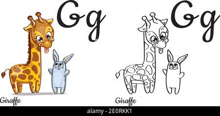 Giraffe. Vector alphabet letter G, coloring page Stock Vector