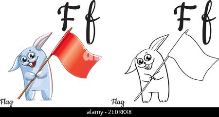 Flag. Vector alphabet letter F, coloring page Stock Vector
