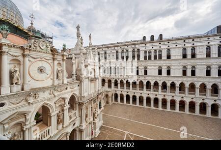 inner courtyard of Doge's Palace with Arco Foscari, Palazzo Ducale, Venice, Veneto, Italy Stock Photo