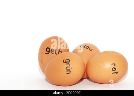 german labeled with easter eggs to color on a white background Stock Photo
