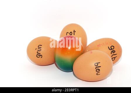german labeled eggs for easter a colorful in the middle Stock Photo