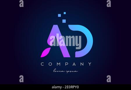 AD A D alphabet letter logo icon combination. Creative design for company and business in pink blue colours Stock Vector