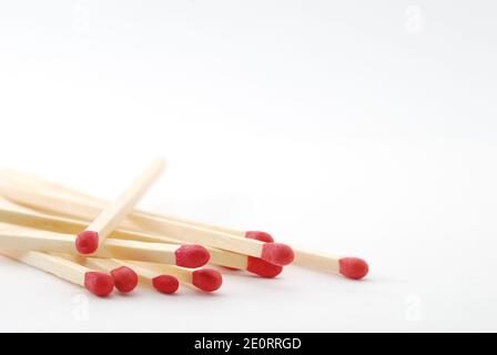 many matches on white background in large view Stock Photo