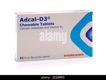 SWINDON, UK - JANUARY 2, 2021:  Packet of Adcal-D3 chewable tablets