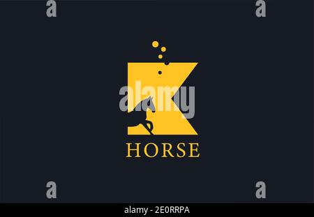 K yellow horse alphabet letter logo icon with stallion shape inside. Creative design for business and company Stock Vector