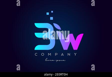 BW B W alphabet letter logo icon combination. Creative design for company and business in pink blue colours Stock Vector