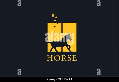 H yellow horse alphabet letter logo icon with stallion shape inside. Creative design for business and company Stock Vector