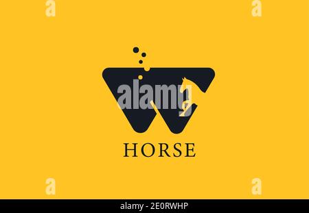 U yellow black horse alphabet letter logo icon with stallion shape ...