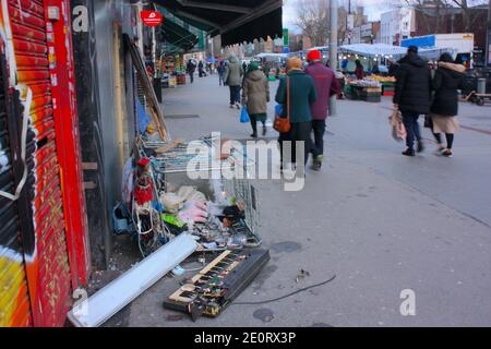 Rubbish left on the street in Whitechapel, London, England Stock Photo