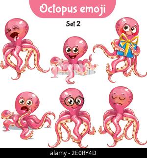 Vector set of cute ctopus characters. Set 2 Stock Vector