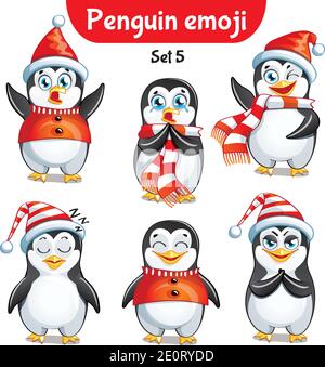 Vector set of christmas penguin characters. Set 3 Stock Vector