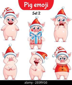 Vector set of christmas pig characters. Set 2 Stock Vector