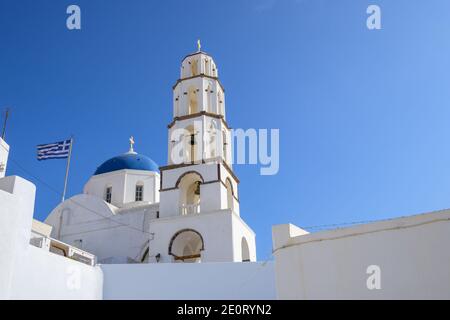 Church in Pyrgos, the most picturesque village of Santorini. Cyclades Islands, Greece Stock Photo