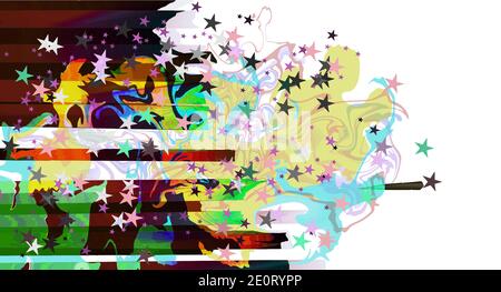 Abstract multicolor bright curves, lines and stars holiday festive background isolated on while at one side layered eps10 vector illustration. Add you